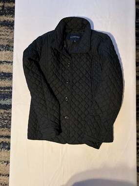 Lands' End Women's Black Diamond Quilted Button-Front Barn Jacket Size S (6-8)